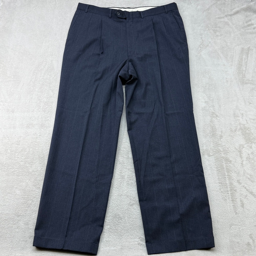 Evan-Picone Suit Mens 44L Navy Blue Pinstripe Wool 2-Piece Blazer Trousers USA - Picture 10 of 16